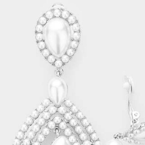 Pearl Pave Trimmed Teardrop Clip On Earrings NWT - Picture 3 of 6